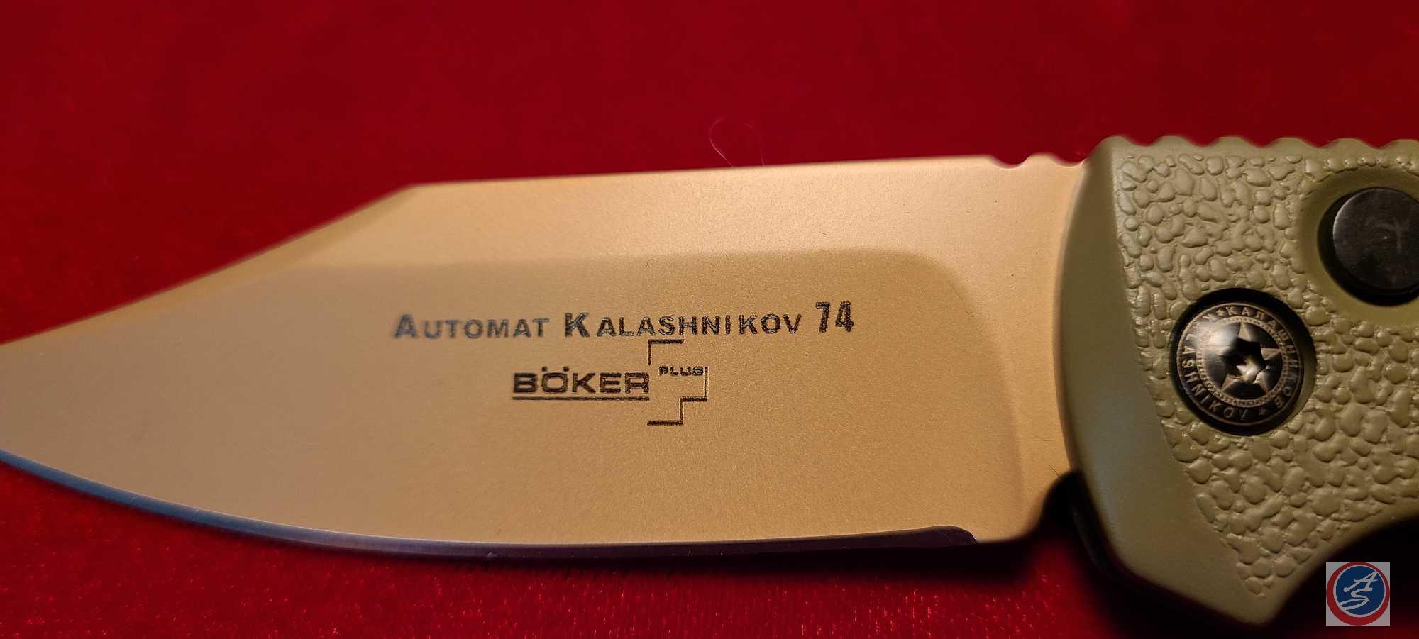 Boker "Kalashnikov" AK-74 (Automatic Switchblade od green, D2 Copper finish blade, AU s-8 Stemless