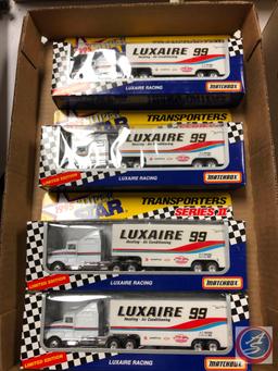 (2) Flats Containing (4) 1995 Super Star Transporters Matchbox Luxaire Racing Semi's , Fine Pix