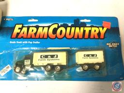 John Deere vintage semi 1/64 scale replica toy, Farmcountry grain truck with pup trailer, 1930s