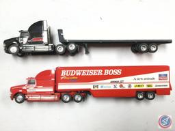 (1) Budweiser Boss Aeromax 120 Tractor/Trailer, (1) Black Tractor/Trailer, (1) 1948 Peterbilt