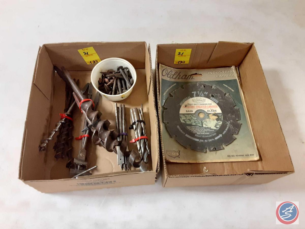 Assortment of Drill Bits and Oldham Industrial Carbide 7 1/4" Saw Blade