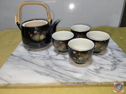 Black tea pot and cups