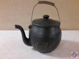 (1) Vintage Hanson utility scale cap. 25lbs.,... (1) Vintage coffee grinder, (1) Pottery cast iron