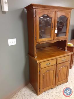 Wood Hutch with 2 doors with glass on top, 2 doors on bottom, 2 drawers, approx measurements are :