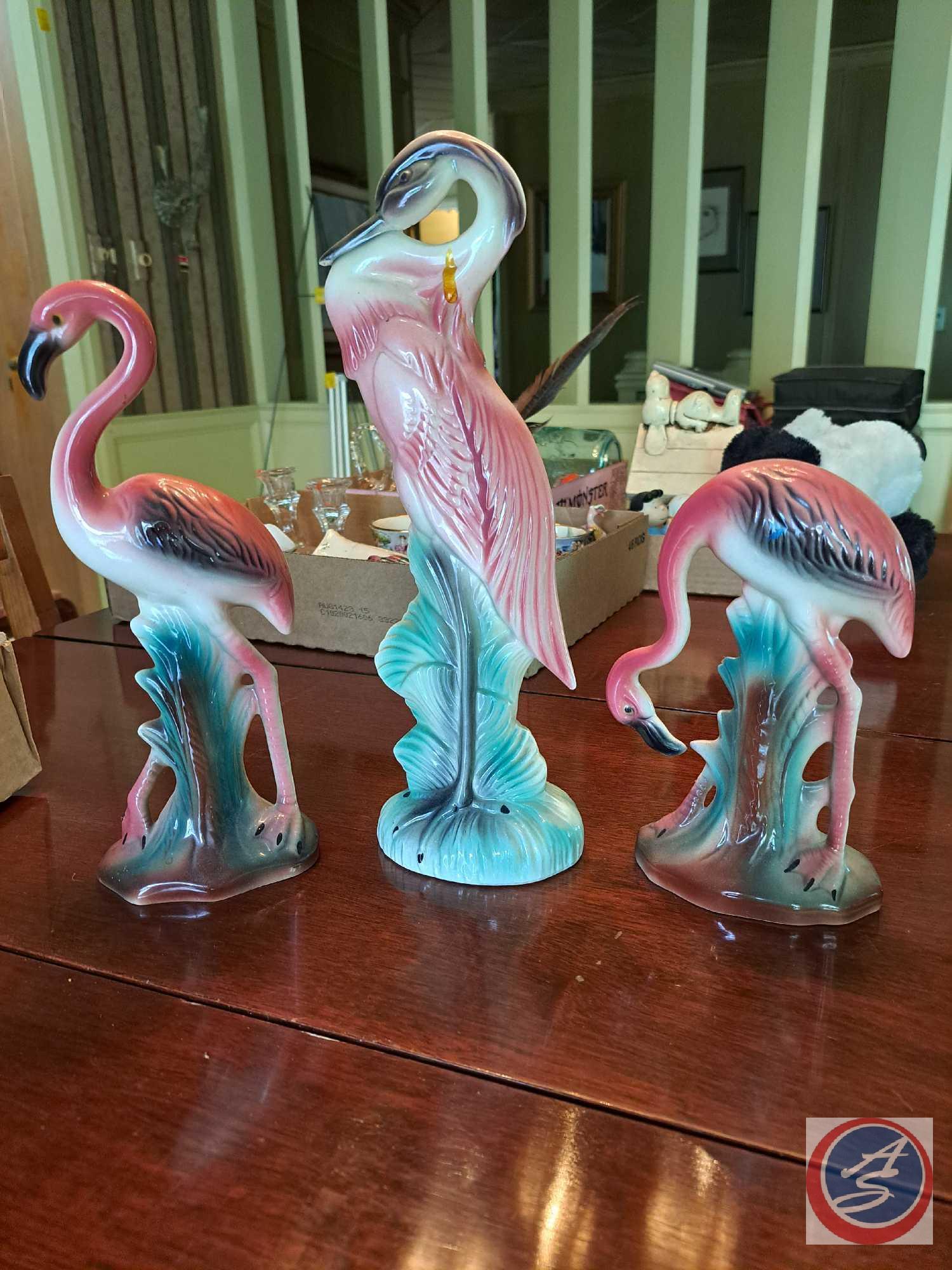 Lane & Co. Pink Flamingo Lamp, (1) Flat of assorted Items, Farmers Union Co-op Company, (3)