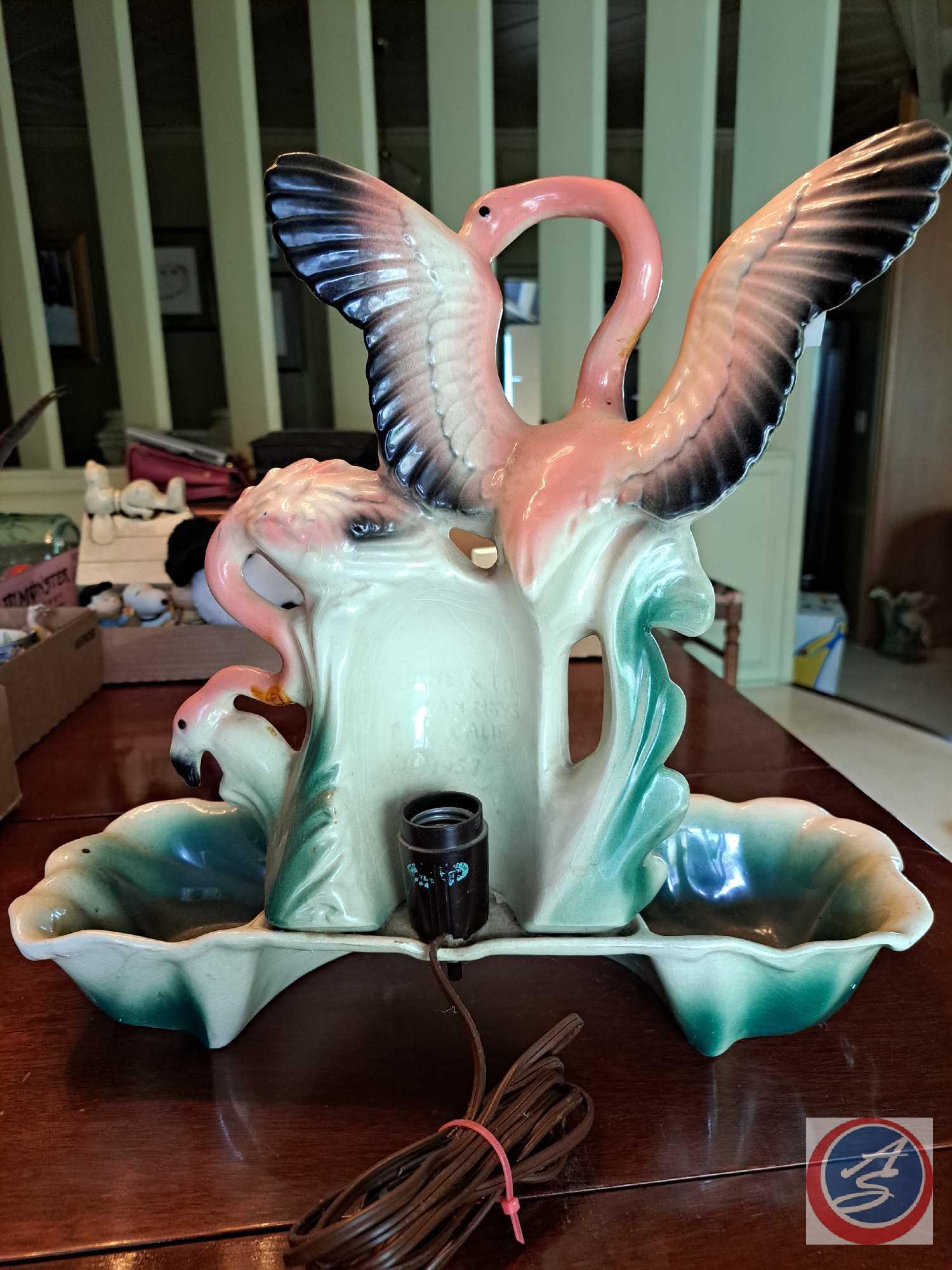 Lane & Co. Pink Flamingo Lamp, (1) Flat of assorted Items, Farmers Union Co-op Company, (3)