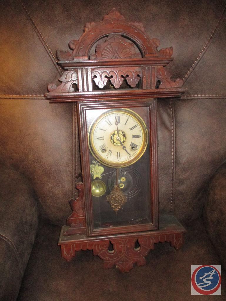 Wall clock, wind up (keyed) 27" tall x 13 3/4" across and 4" deep Tested and works perfectly
