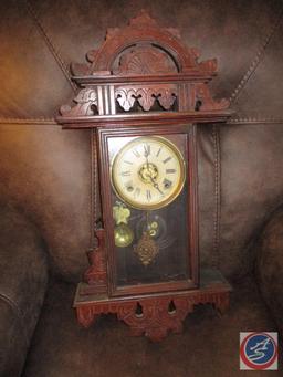 Wall clock, wind up (keyed) 27" tall x 13 3/4" across and 4" deep Tested and works perfectly