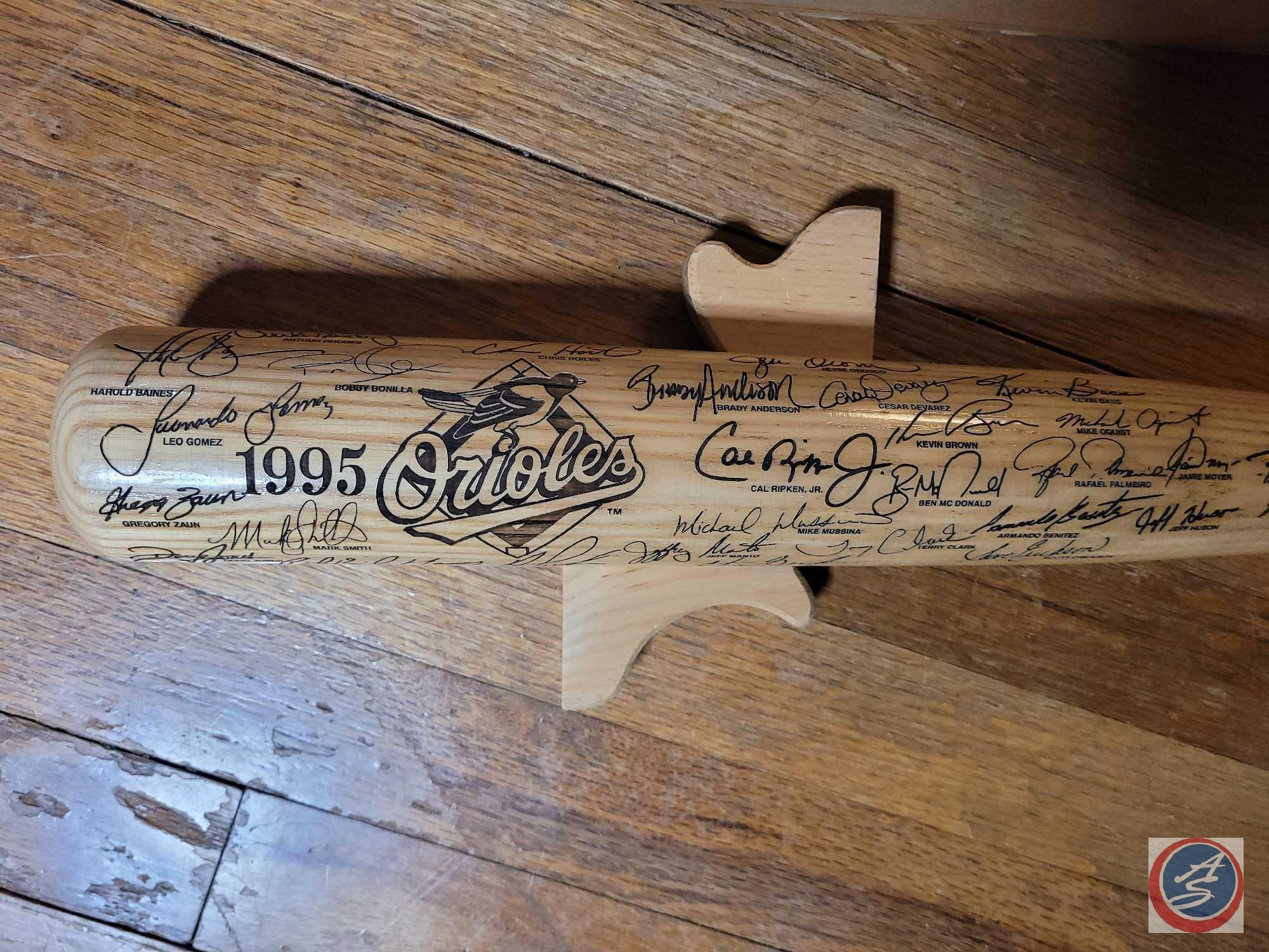 Heavy Hitter Carved Baseball Bat. 1995 Orioles championship signature baseball bat.