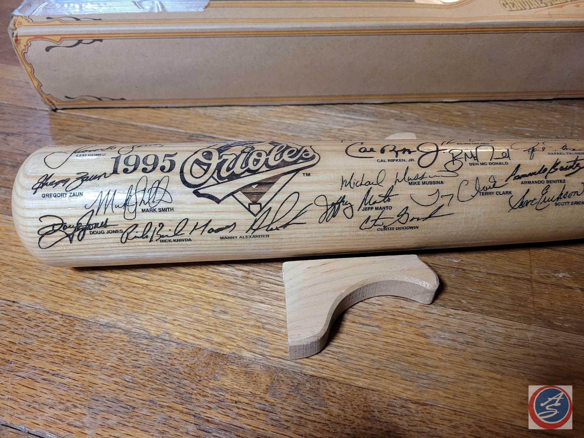 Heavy Hitter Carved Baseball Bat. 1995 Orioles championship signature baseball bat.