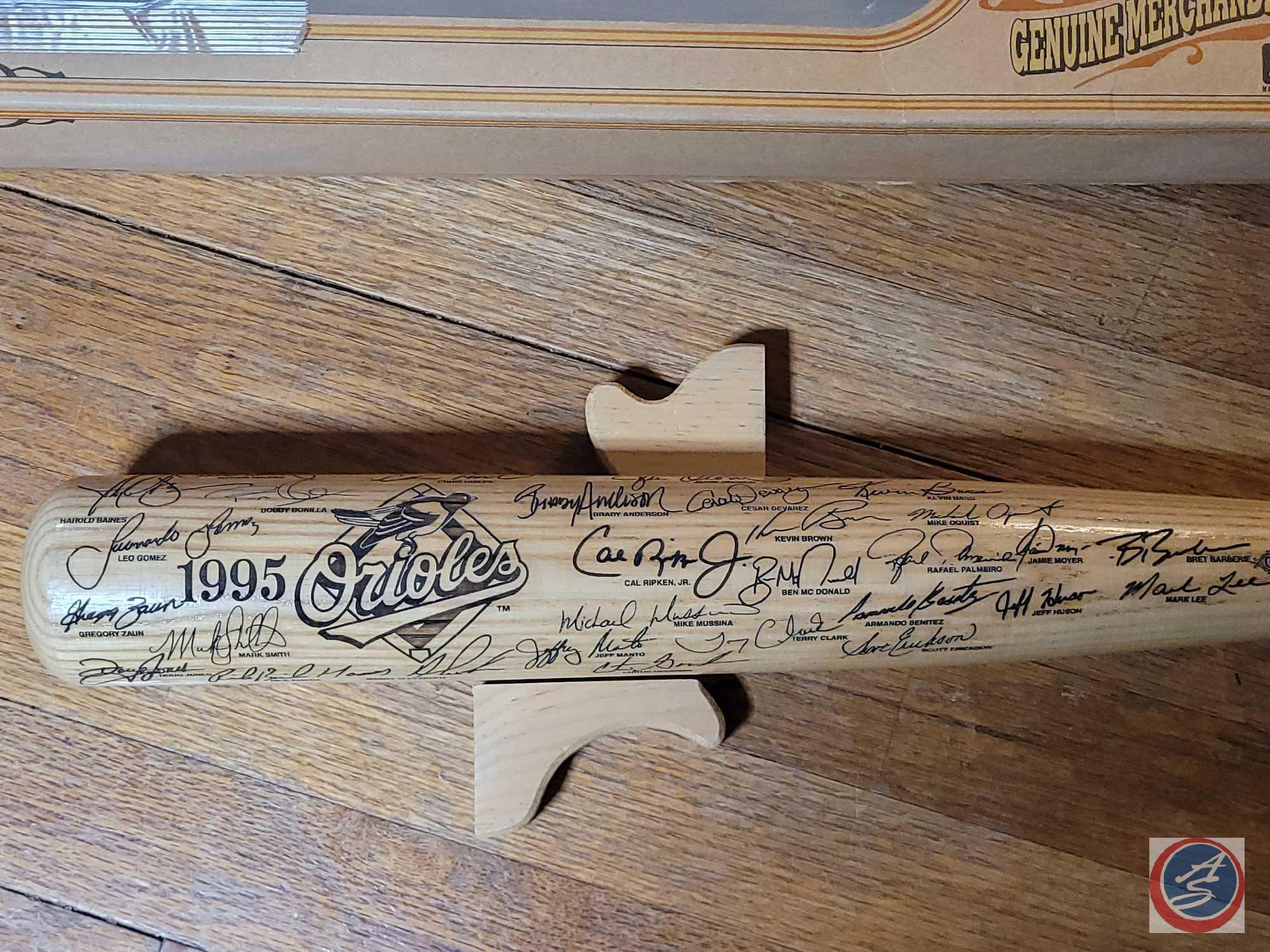 Heavy Hitter Carved Baseball Bat. 1995 Orioles championship signature baseball bat.