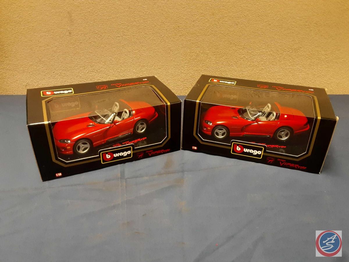 (2) Burago Dodge Viper Die Cast Car 1/18 Scale