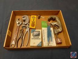 Crescent Wrench, Pipe Cutters, Pliers, Precision Screwdrivers, Pin Punch Kit (missing pieces)...