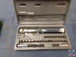 Sears Rachet/Socket Set in Metal Case, Vintage Sideways Ratcheting Screwdriver Tool Kit in Plastic