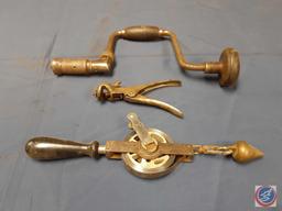 (1) Vintage Hand Drill (Lufkin Rule Co.), (1) Vintage Saw Set, (1) Vintage Handheld Drill