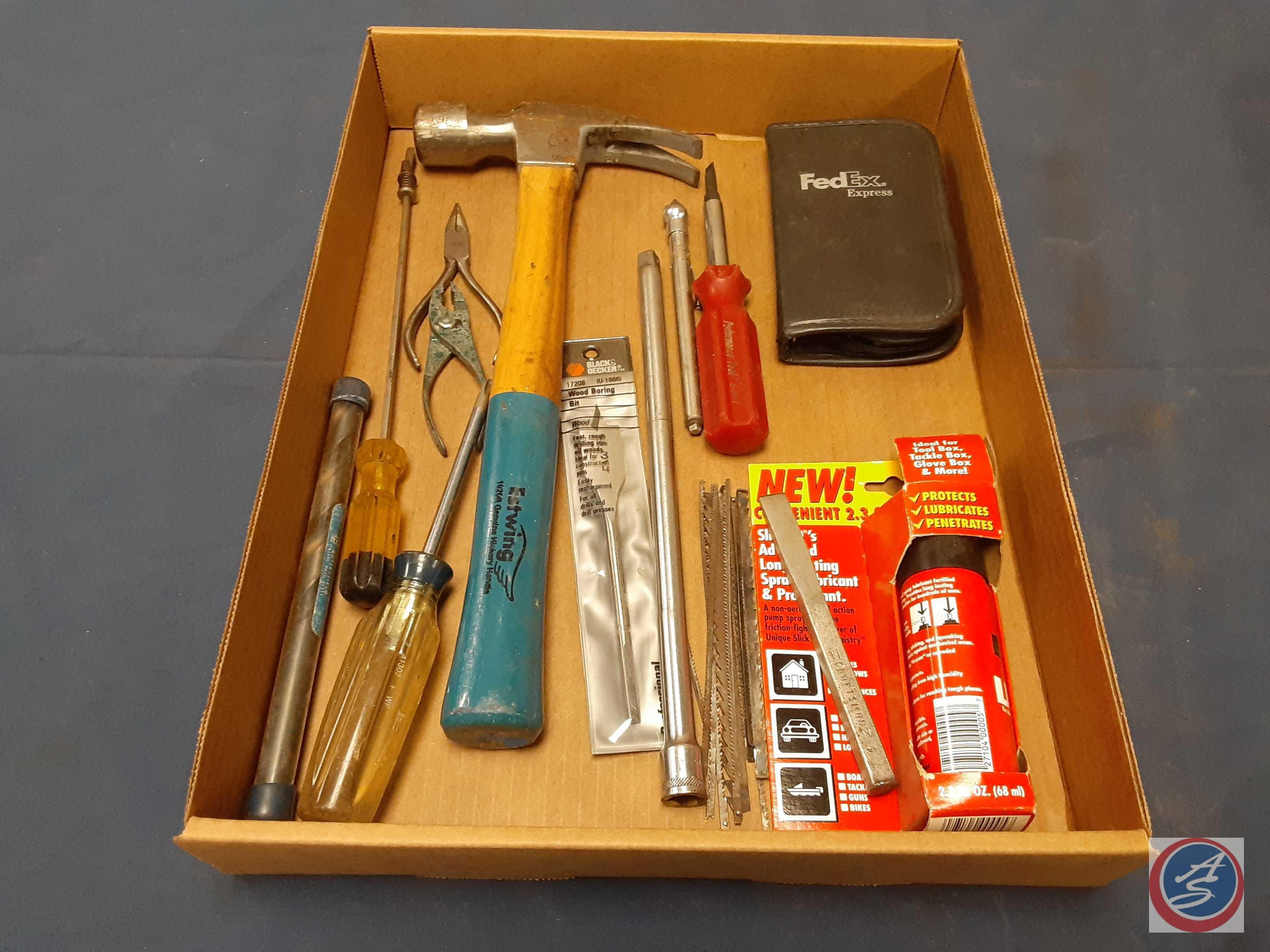 Hammer, Screwdrivers, Pliers, Drill Bits, Jig Saw Blades, Craftsman Assortment of Tools in Metal