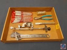Crescent Wrench, Pipe Cuttter, Chisel, Wire Cutter, Torque Wrench w/Swing Arm, Needle File Set