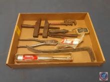 Miller Falls Automatic Hand Drill No. 170, Pry Bar, Lineman Pliers, Vintage Pipe Wrench, Vintage