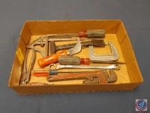 C-Clamp, Pipe Wrench, Screwdrivers, Pliers, Utility Knife, Sliding T-Square