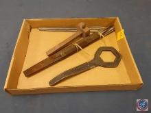 Vintage Hubcap Tool - A10056, Vintage Wood Scribe Tool/ Mortise Gauge,...Metal Files