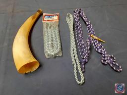 Vintage Powder Horn, (3) Military Shoulder Cords...