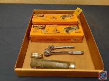 Vintage Boy Scout Flashlight, (2) Vintage Official Boy Scout Signal Set, Ratchets