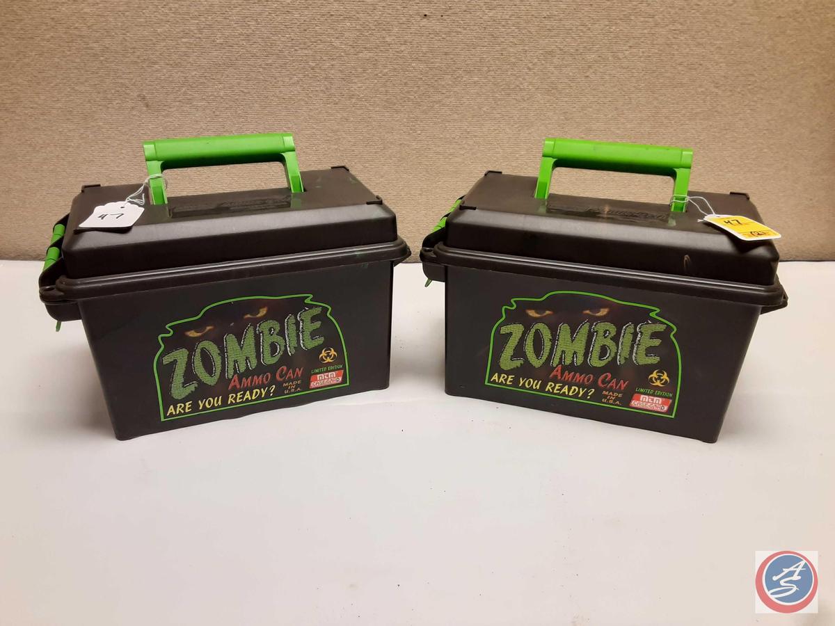 (2) Plastic Ammo Box Marked Zombie Ammo Can Are You Ready?...(Empty)
