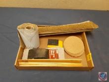 Assortment of Sandpaper and Sandpaper Block, Paint Stir Sticks