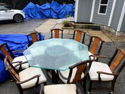 Glass table with 9 chairs (octagon)