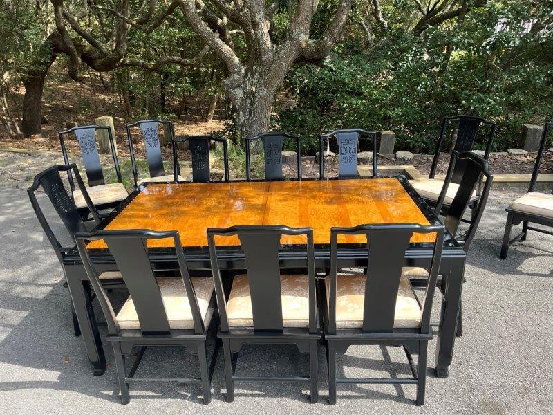 Dining room table with 12 chairs and 2 leaves