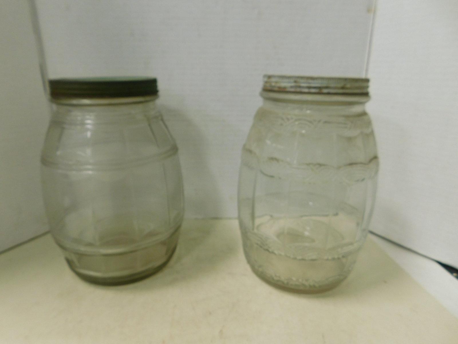 (2) VINTAGE BARREL SHAPED GALLON JARS W/ LIDS