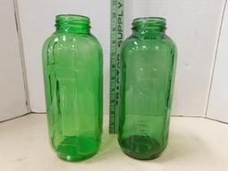 (2) GREEN GLASS WATER / JUICE JARS