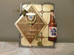 PABST BLUE RIBBON CARBOARD SIGN & A BRASS DOOR KNOCKER