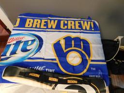PACKERS LEATHER BEER SLEAVE & MILLER "GO BREWERS" BANNER