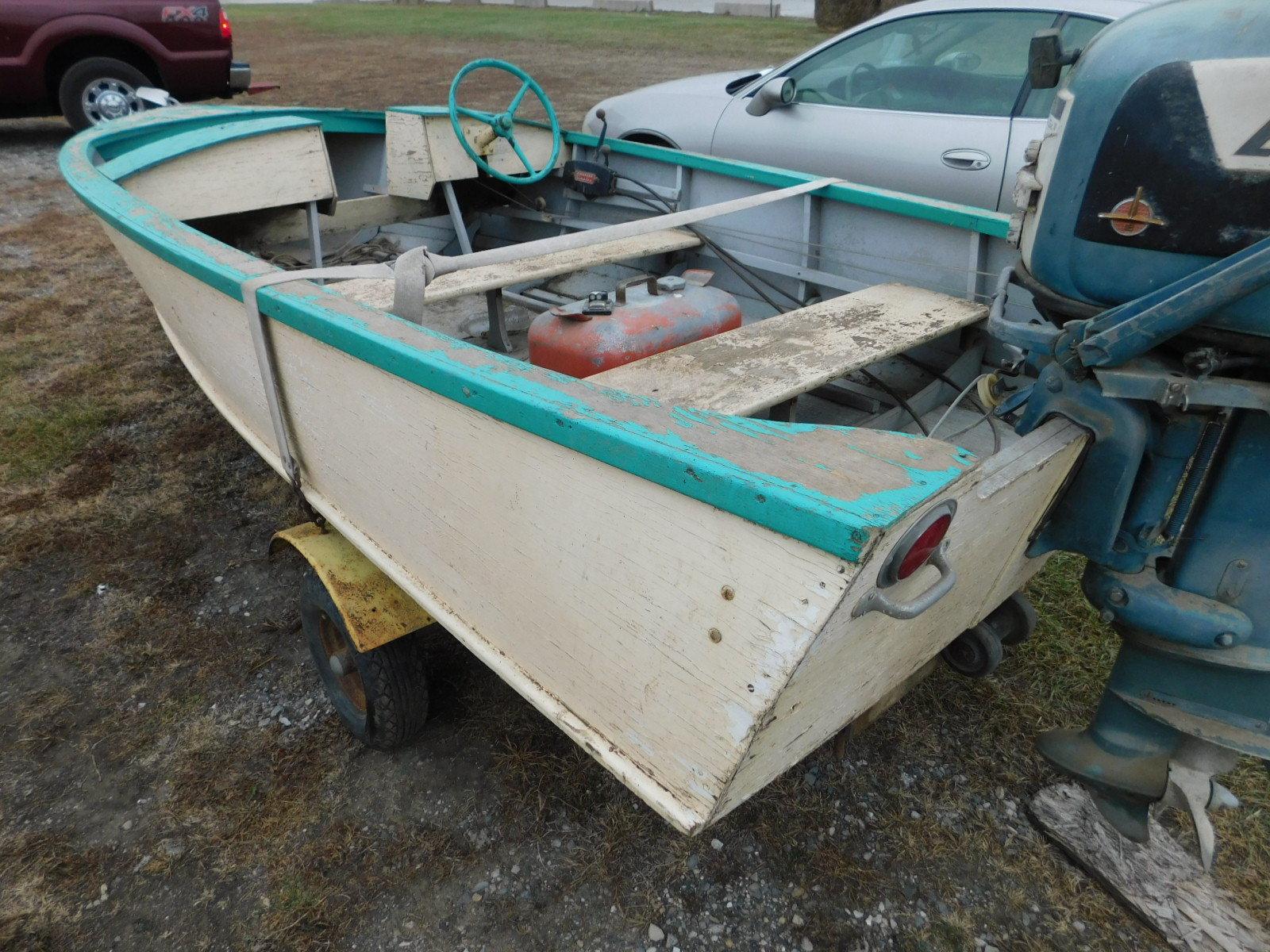 1950'S VINTAGE HOME MADE PLYWOOD KIT BOAT AND HOME MADE TRAILER