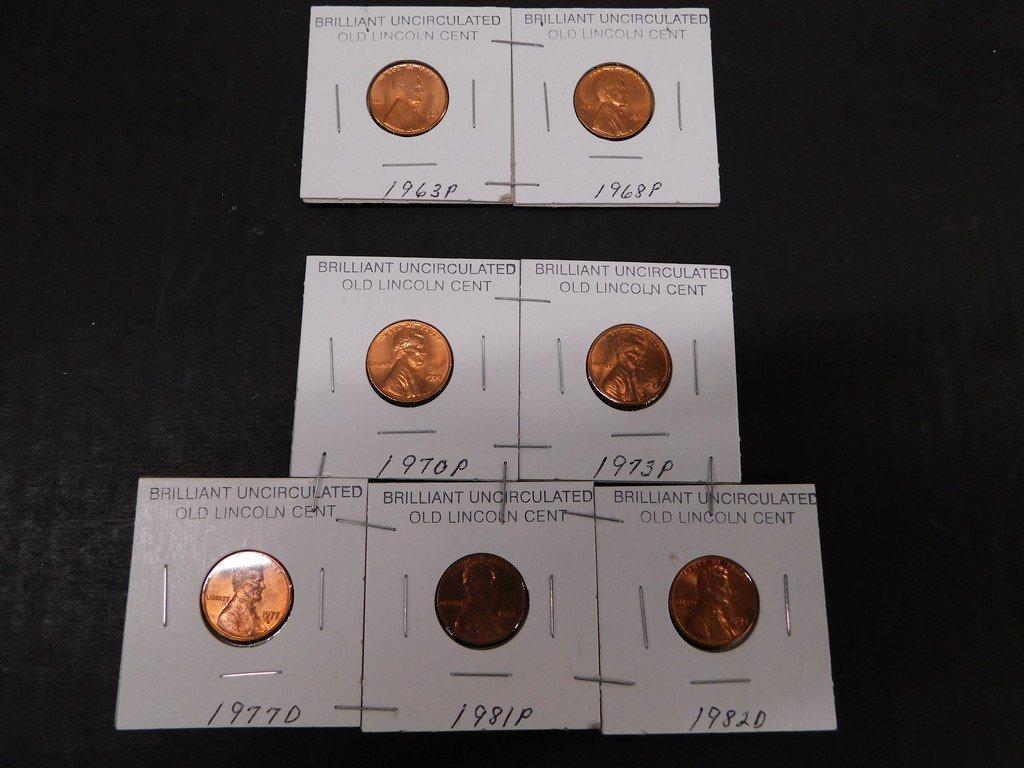 (7) 1960's & 70's UNCIRCULATED LINCOLN CENTS