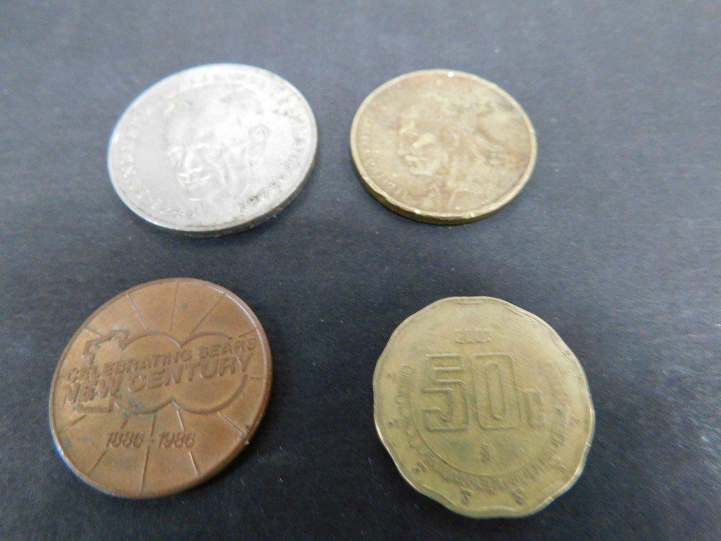 LOT OF FOREIGN COINS TOKENS AND MEDALS