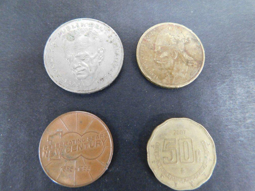 LOT OF FOREIGN COINS TOKENS AND MEDALS