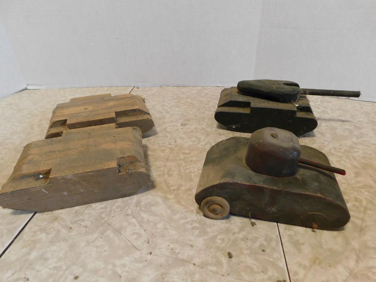 (4) WOOD TOY TANKS