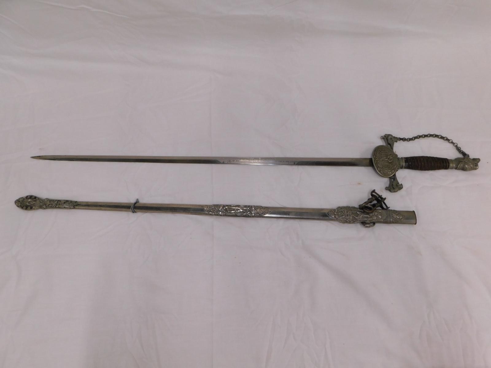 VINTAGE CEREMONIAL (POSSIBLY FRENCH) 28" SWORD W/ SCABBOARD