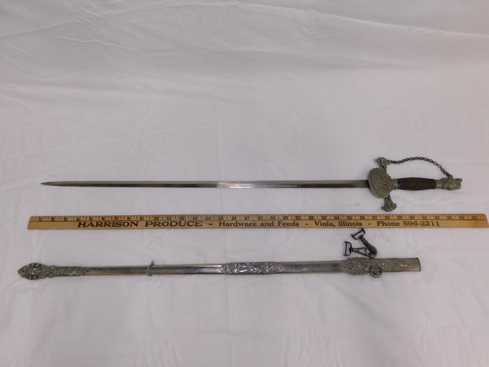 VINTAGE CEREMONIAL (POSSIBLY FRENCH) 28" SWORD W/ SCABBOARD