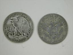 1937D & 1915D LIBERTY & BARBER HALF DOLLARS