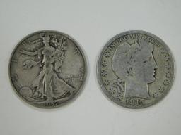 1937D & 1915D LIBERTY & BARBER HALF DOLLARS