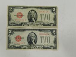 (2) 1928G $2 RED SEAL BILLS