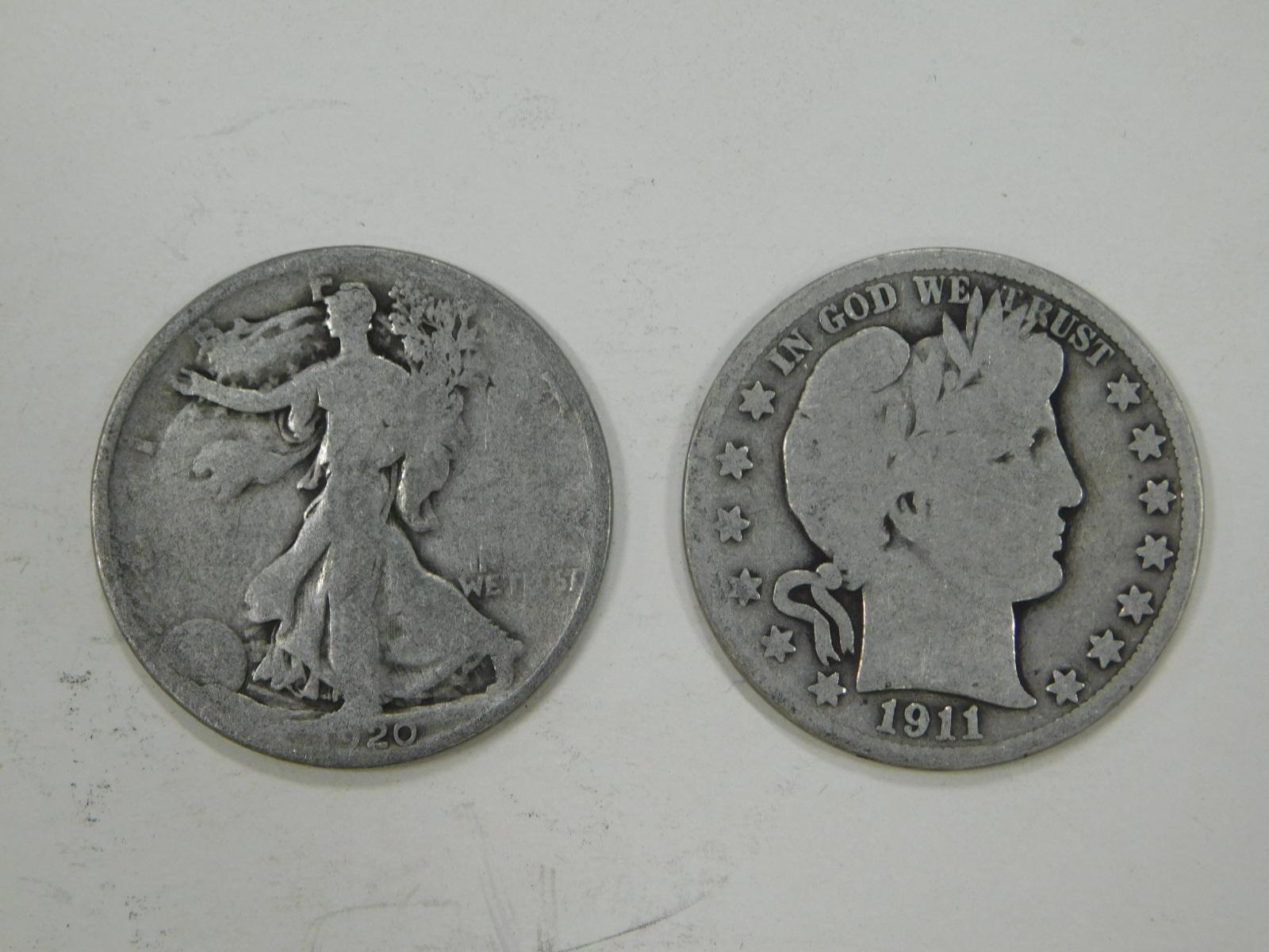 1920 & 1911 LIBERT & BARBER HALF DOLLARS