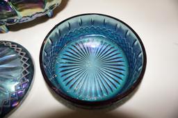 BLUE CARNIVAL GLASS FRUIT BOWL & CANDY DISH