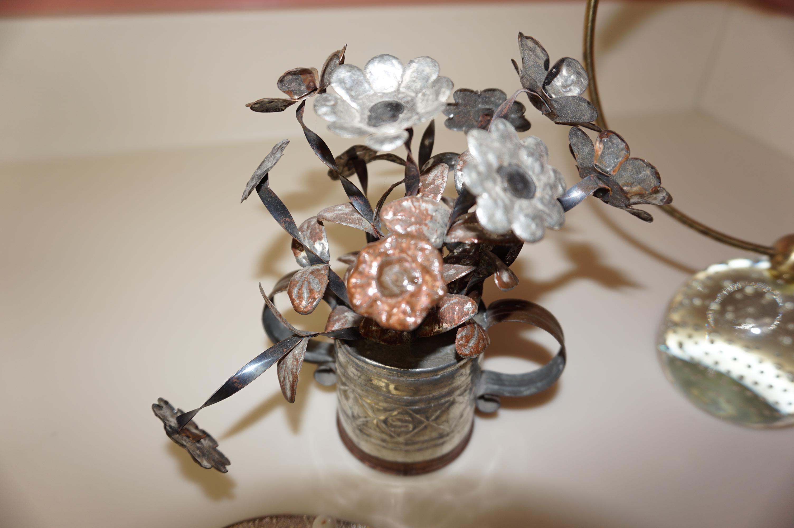 BUTTERFLY TRIVIT, HUMMINGBIRD PAPERWEIGHT, TIN CUP OF FLOWERS