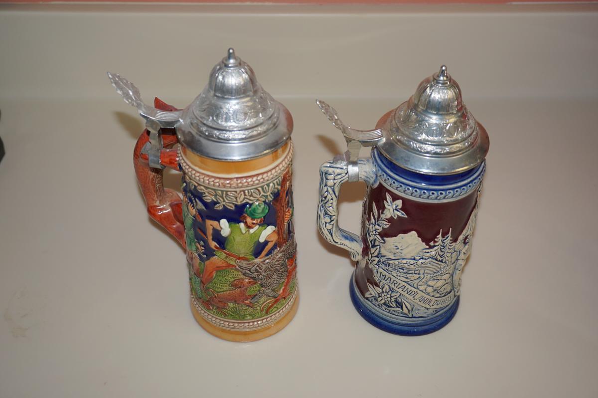 (2) LIDDED GERMAN BEER STEINS