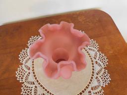 FENTON 7" PINK SATIN BASKET & 6" PINK SATIN FLOWER VASE