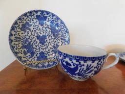 (3) FLOW BLUE CUPS & SAUCERS